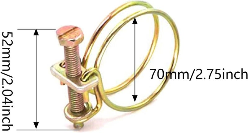 NGe 2.8inch Double Wire Hose Clamp Adjustable Steel Wire Tube Pipe Clip with Screws Bolts Locking(12Pcs 70mm) - Image 2